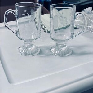 Princess House set of 2 Heritage Floral Glass Mugs
